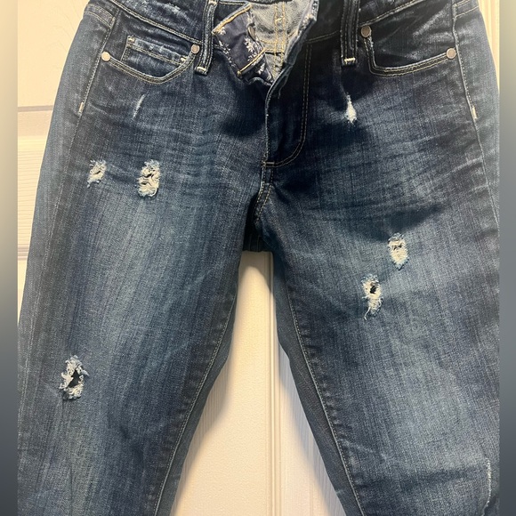 Paige Skyline Ankle Peg Jeans, Size 27, Dark distressed denim - Picture 3 of 5